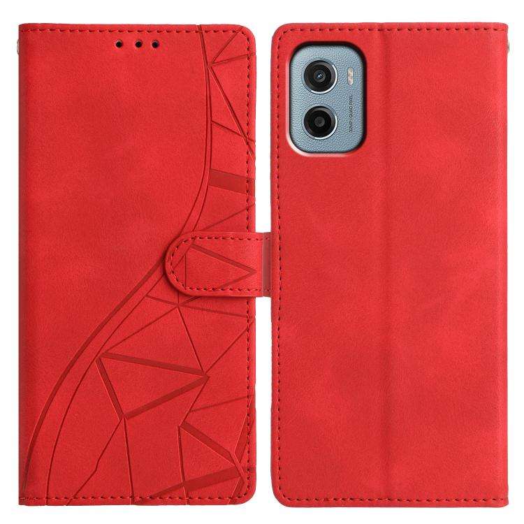 For Motorola Moto E15 Triangles Embossed Leather Phone Case(Red)