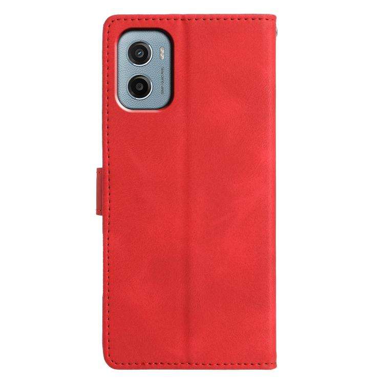 For Motorola Moto E15 Triangles Embossed Leather Phone Case(Red)
