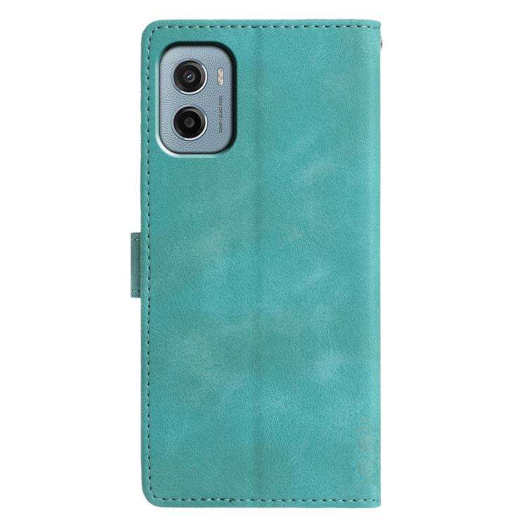 For Motorola Moto E15 Triangles Embossed Leather Phone Case(Green)