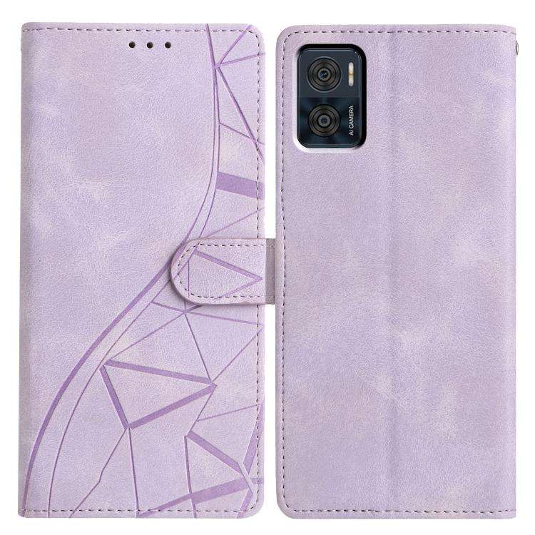For Motorola Moto E22 Triangles Embossed Leather Phone Case(Purple)