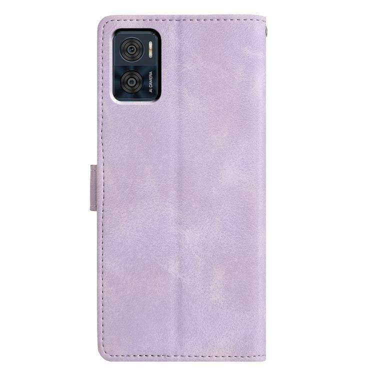 For Motorola Moto E22 Triangles Embossed Leather Phone Case(Purple)
