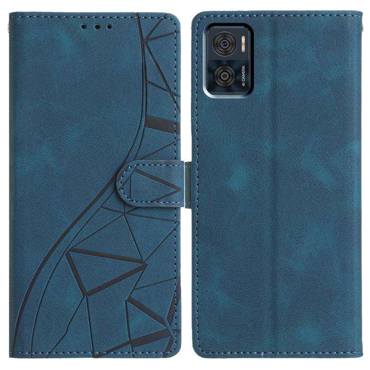 For Motorola Moto E22 Triangles Embossed Leather Phone Case(Blue)