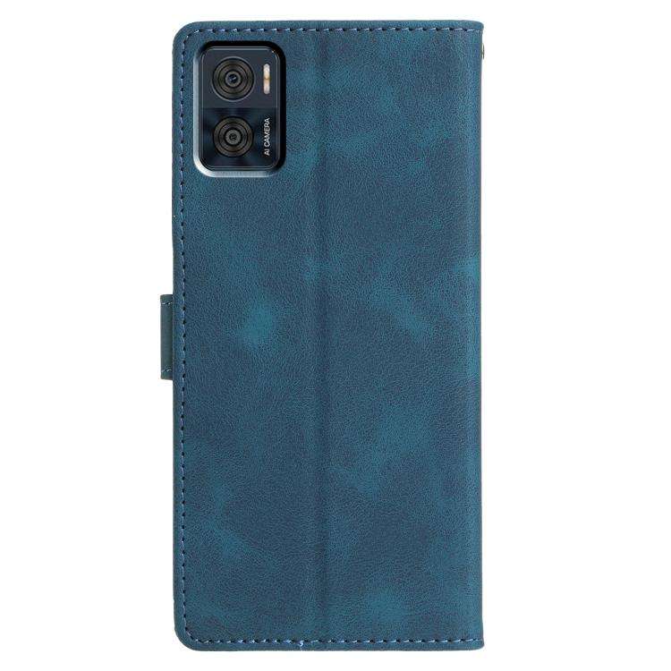 For Motorola Moto E22 Triangles Embossed Leather Phone Case(Blue)