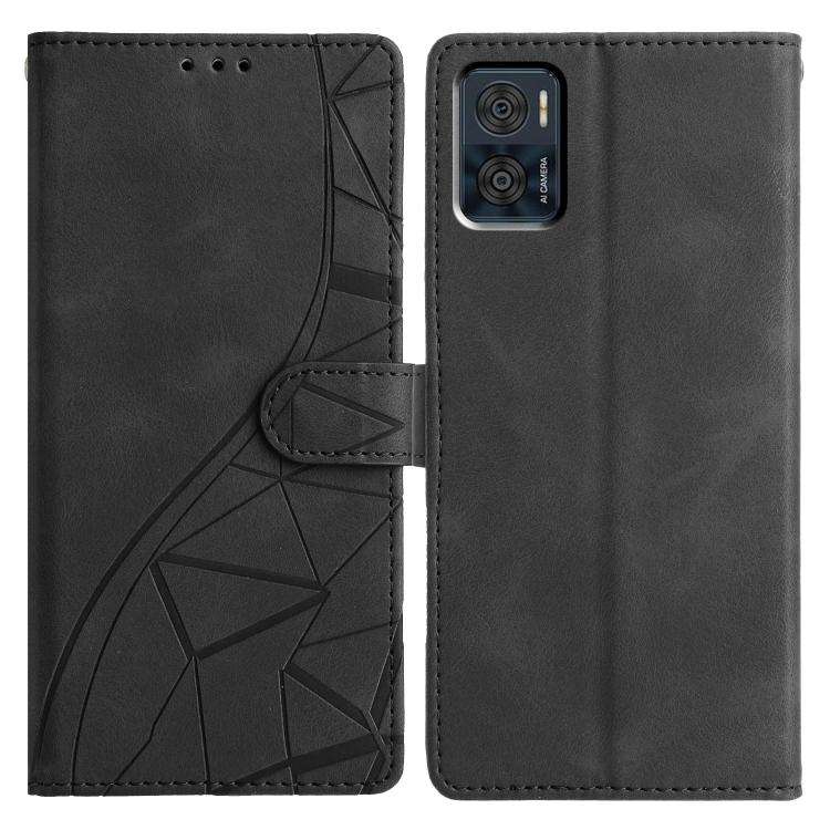 For Motorola Moto E22 Triangles Embossed Leather Phone Case(Black)