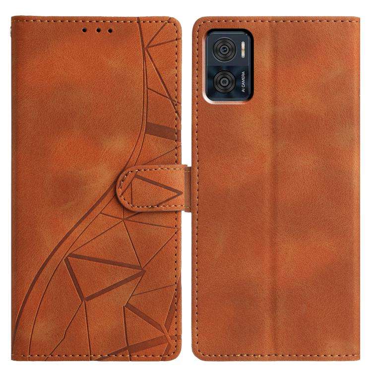 For Motorola Moto E22 Triangles Embossed Leather Phone Case(Brown)