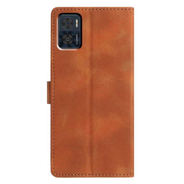 For Motorola Moto E22 Triangles Embossed Leather Phone Case(Brown)
