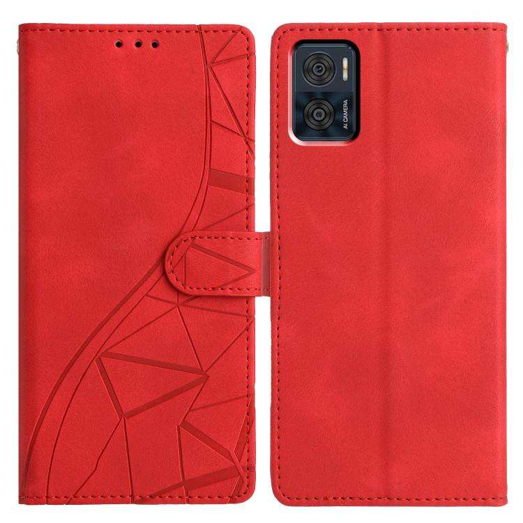 For Motorola Moto E22 Triangles Embossed Leather Phone Case(Red)