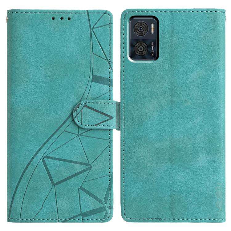 For Motorola Moto E22 Triangles Embossed Leather Phone Case(Green)