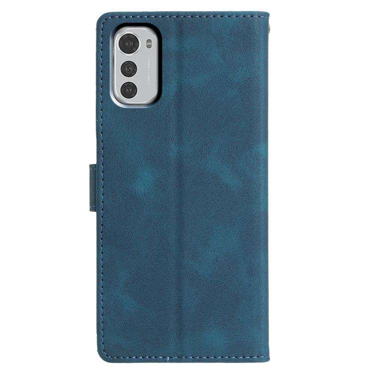 For Motorola Moto E32 Triangles Embossed Leather Phone Case(Blue)