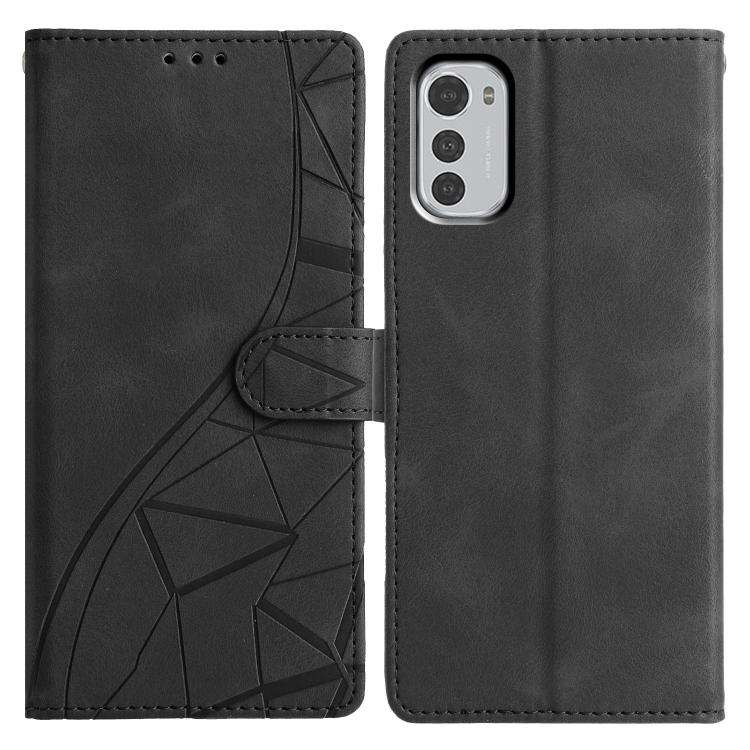 For Motorola Moto E32 Triangles Embossed Leather Phone Case(Black)