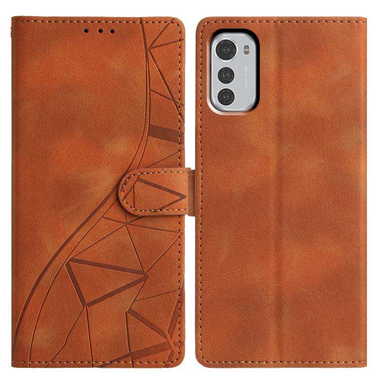 For Motorola Moto E32 Triangles Embossed Leather Phone Case(Brown)
