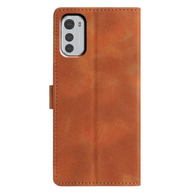 For Motorola Moto E32 Triangles Embossed Leather Phone Case(Brown)