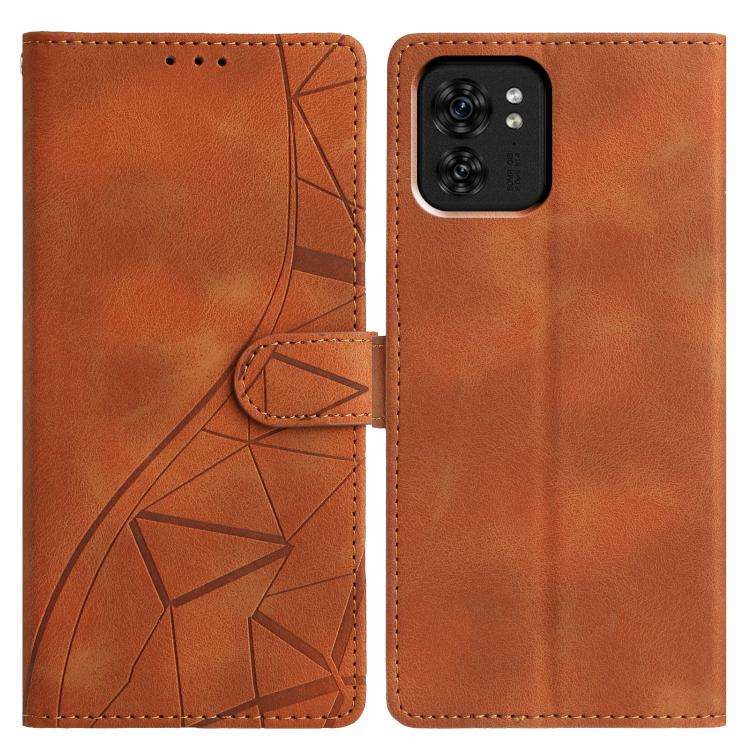 For Motorola Edge 40 Triangles Embossed Leather Phone Case(Brown)