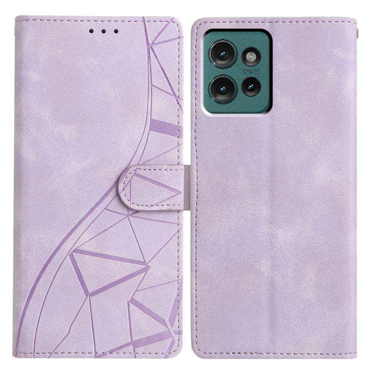 For Motorola Edge 50 Triangles Embossed Leather Phone Case(Purple)