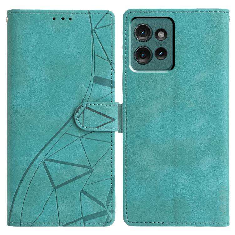 For Motorola Edge 50 Triangles Embossed Leather Phone Case(Green)