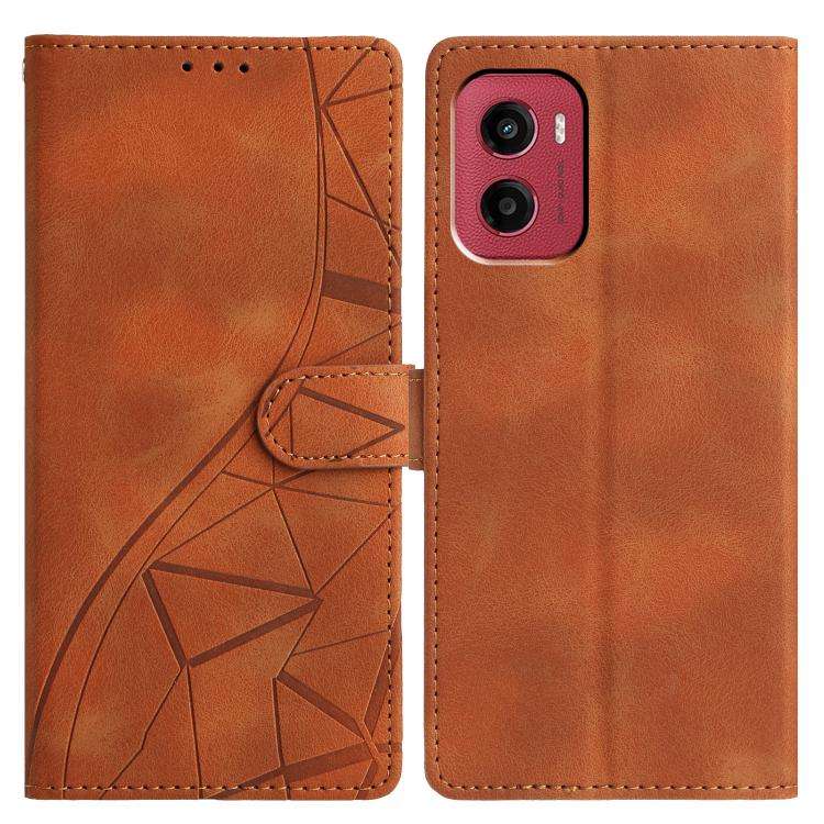 For Motorola Moto G05 Triangles Embossed Leather Phone Case(Brown)