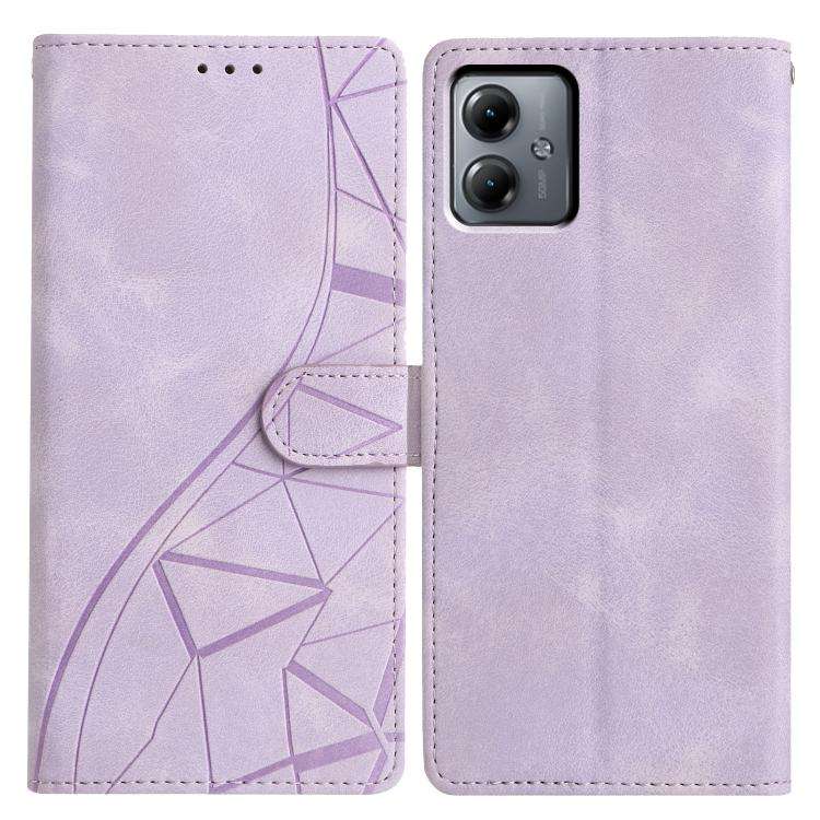For Motorola Moto G14 Triangles Embossed Leather Phone Case(Purple)