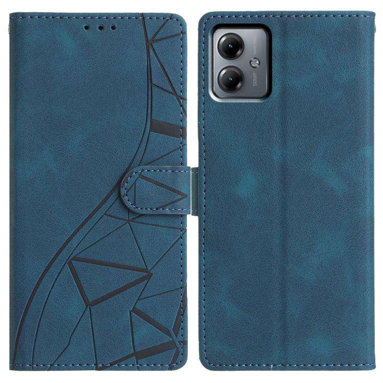 For Motorola Moto G14 Triangles Embossed Leather Phone Case(Blue)