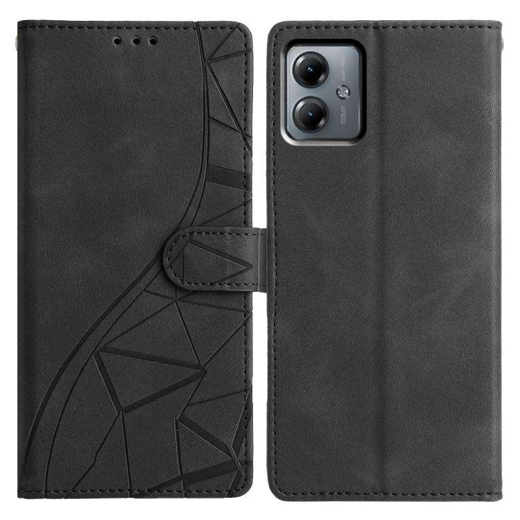 For Motorola Moto G14 Triangles Embossed Leather Phone Case(Black)