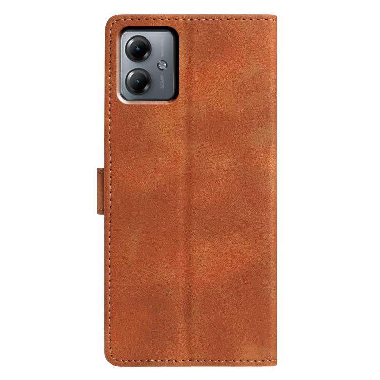 For Motorola Moto G14 Triangles Embossed Leather Phone Case(Brown)