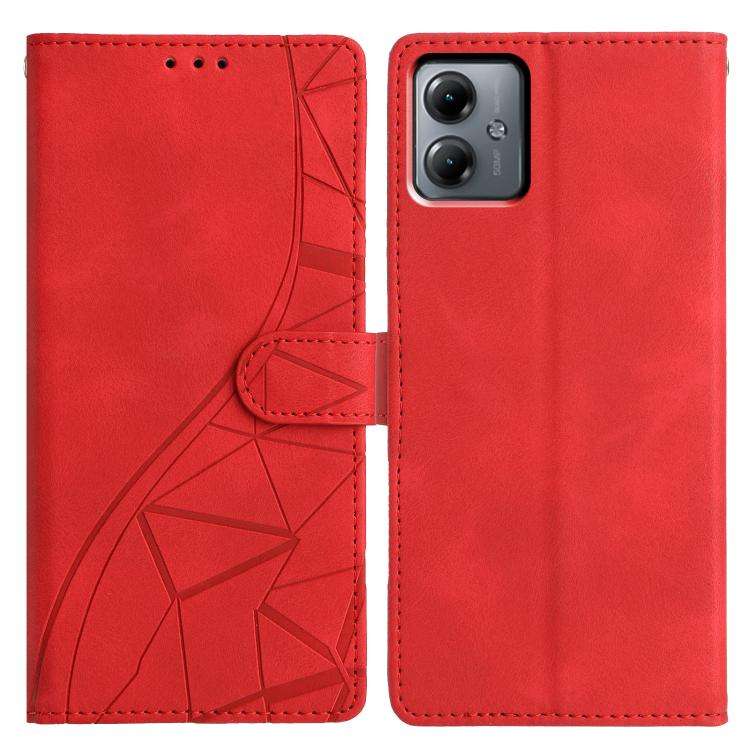 For Motorola Moto G14 Triangles Embossed Leather Phone Case(Red)