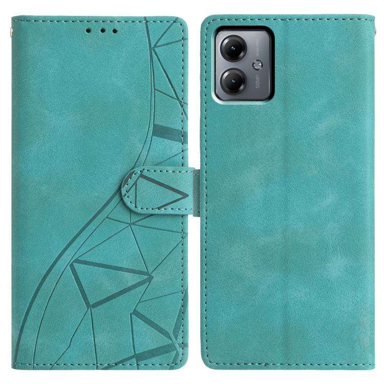 For Motorola Moto G14 Triangles Embossed Leather Phone Case(Green)