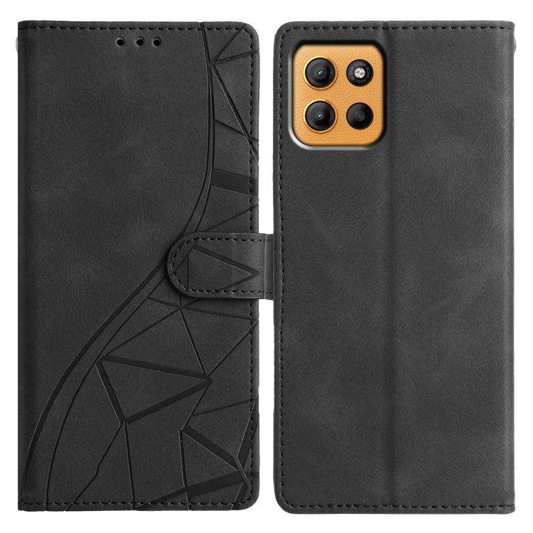 For Motorola Moto G15 Triangles Embossed Leather Phone Case(Black)