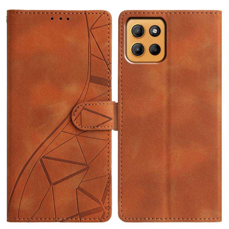 For Motorola Moto G15 Triangles Embossed Leather Phone Case(Brown)