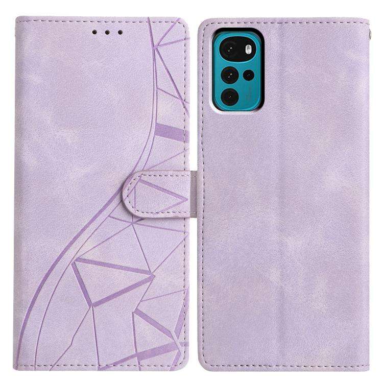 For Motorola Moto G22 Triangles Embossed Leather Phone Case(Purple)