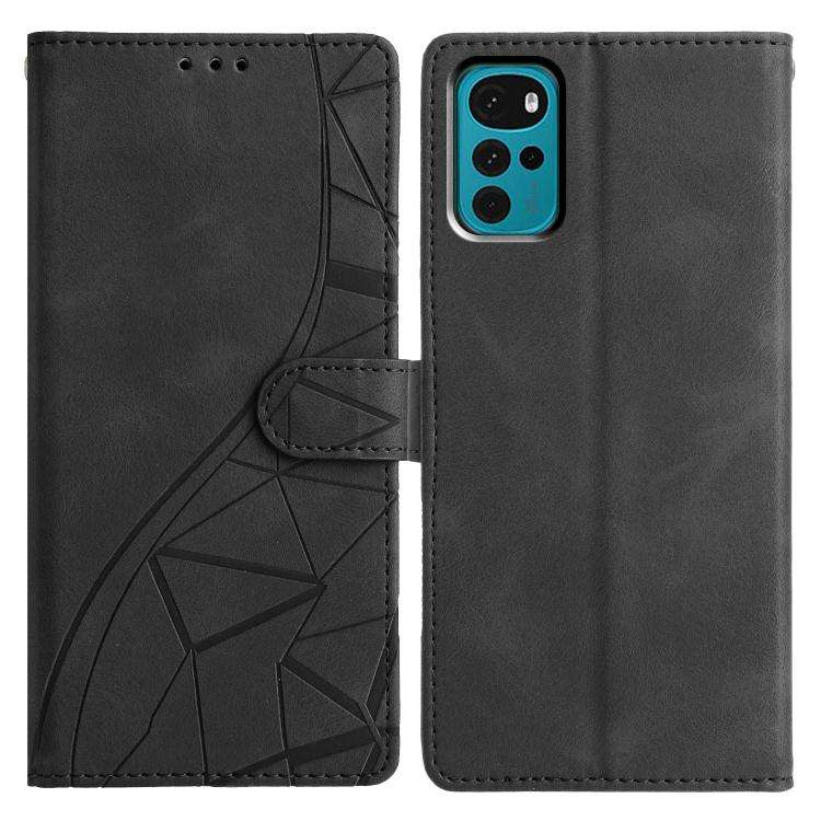 For Motorola Moto G22 Triangles Embossed Leather Phone Case(Black)