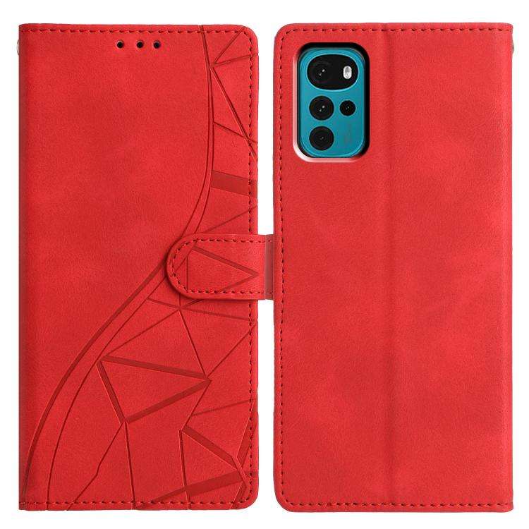 For Motorola Moto G22 Triangles Embossed Leather Phone Case(Red)