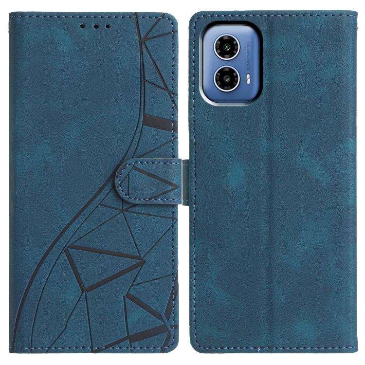 For Motorola Moto G34 Triangles Embossed Leather Phone Case(Blue)