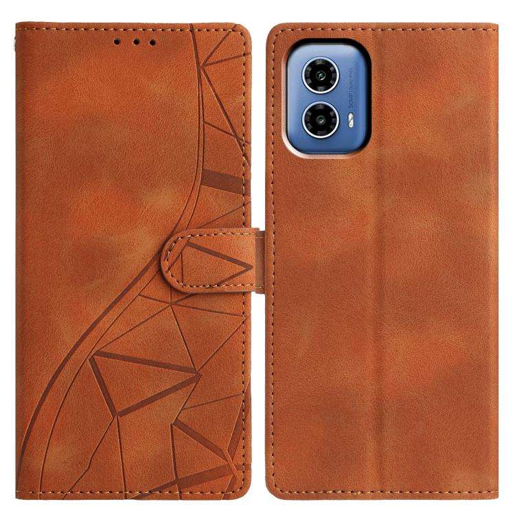 For Motorola Moto G34 Triangles Embossed Leather Phone Case(Brown)