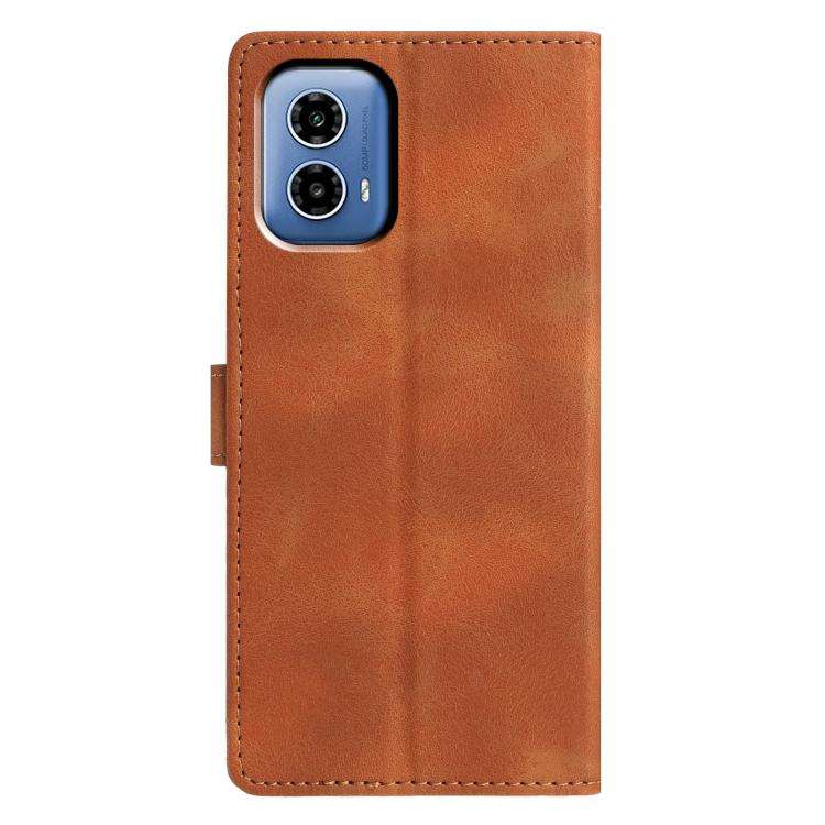 For Motorola Moto G34 Triangles Embossed Leather Phone Case(Brown)