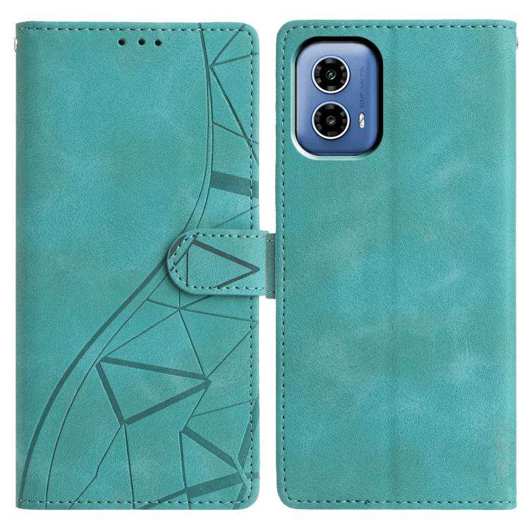 For Motorola Moto G34 Triangles Embossed Leather Phone Case(Green)