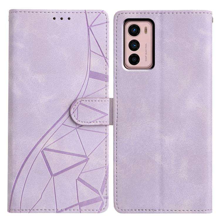 For Motorola Moto G42 Triangles Embossed Leather Phone Case(Purple)