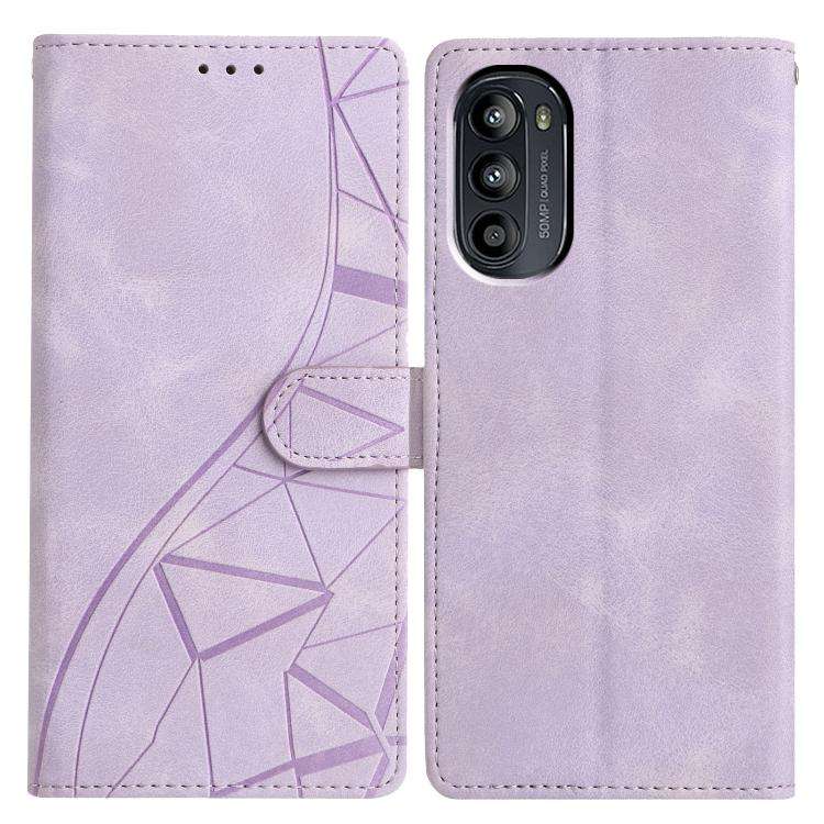 For Motorola Moto G52 Triangles Embossed Leather Phone Case(Purple)