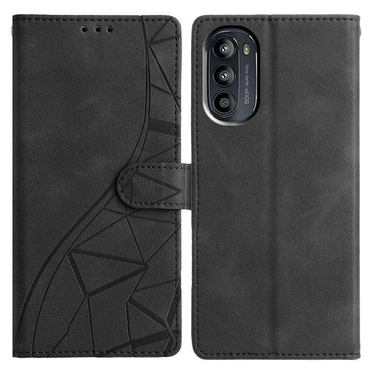 For Motorola Moto G52 Triangles Embossed Leather Phone Case(Black)