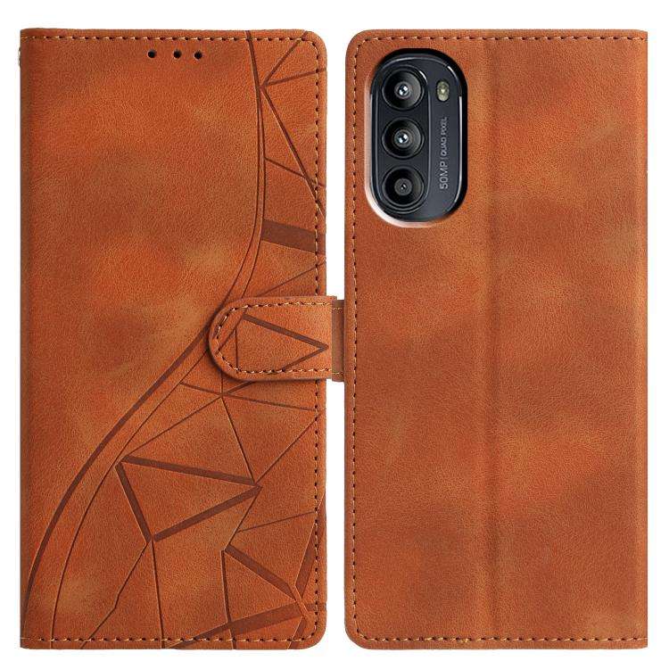 For Motorola Moto G52 Triangles Embossed Leather Phone Case(Brown)