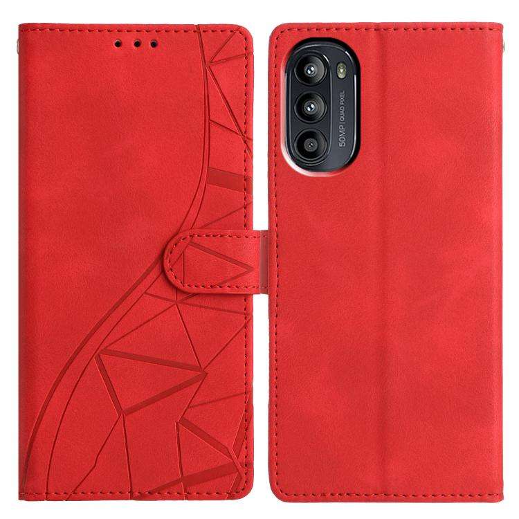 For Motorola Moto G52 Triangles Embossed Leather Phone Case(Red)