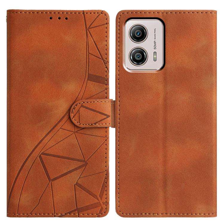 For Motorola Moto G53 5G Triangles Embossed Leather Phone Case(Brown)