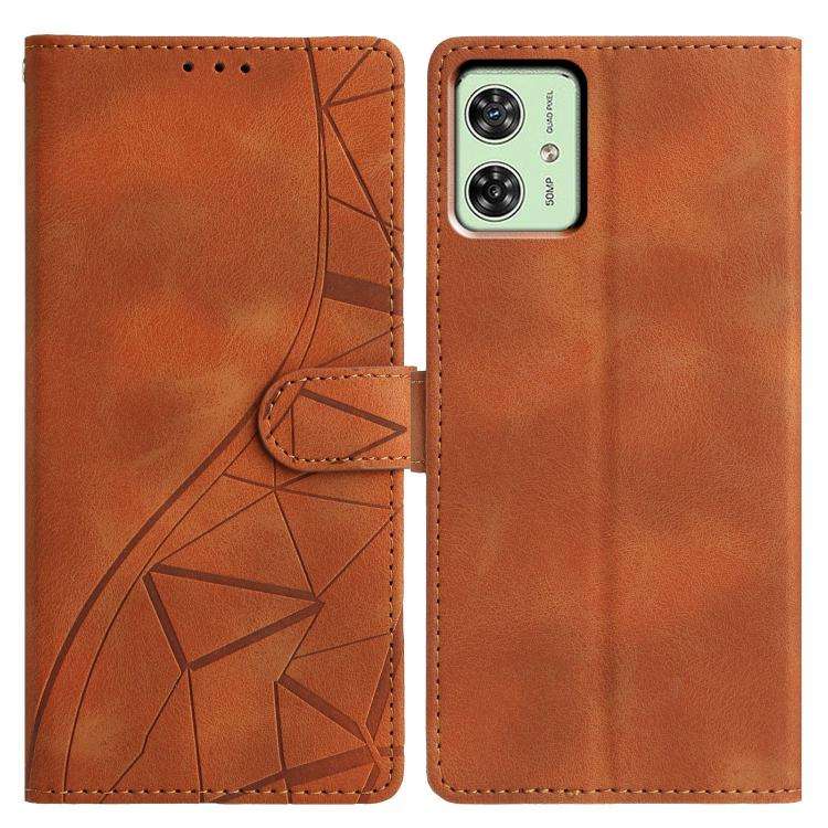 For Motorola Moto G54 Triangles Embossed Leather Phone Case(Brown)