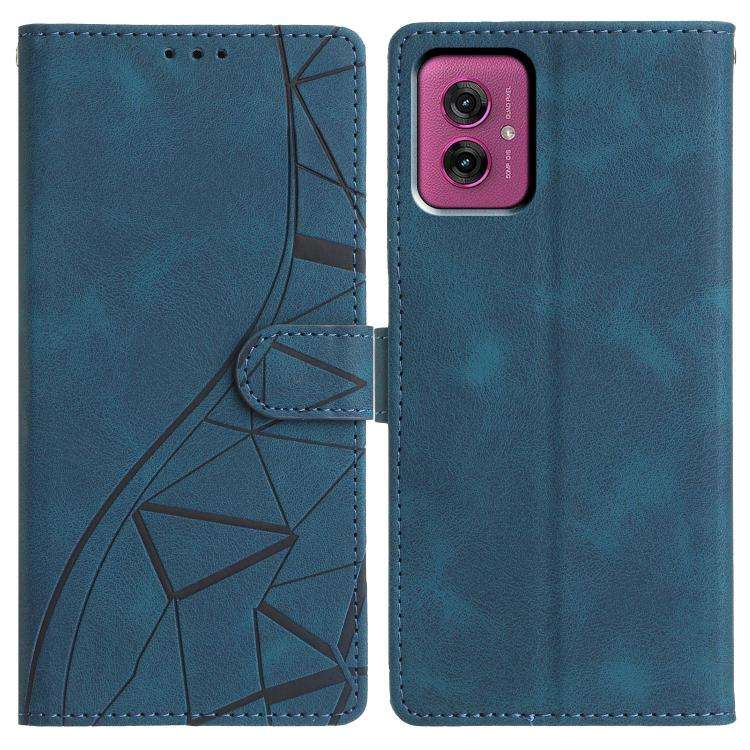 For Motorola Moto G55 Triangles Embossed Leather Phone Case(Blue)