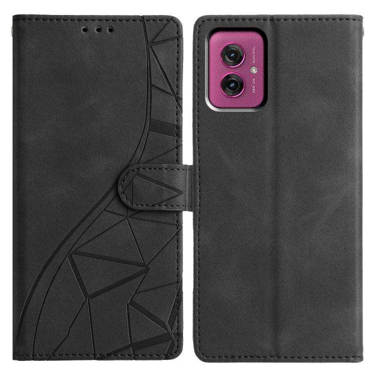 For Motorola Moto G55 Triangles Embossed Leather Phone Case(Black)