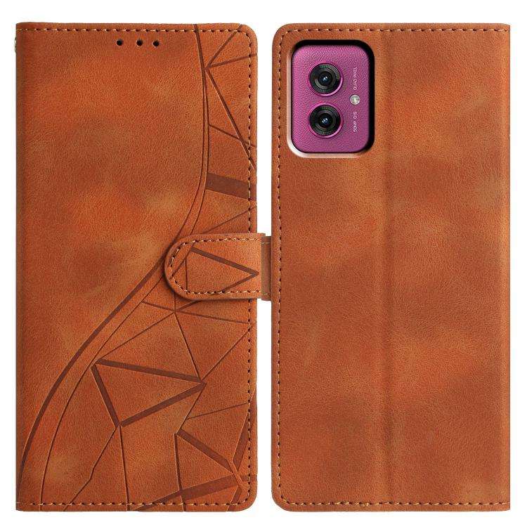 For Motorola Moto G55 Triangles Embossed Leather Phone Case(Brown)
