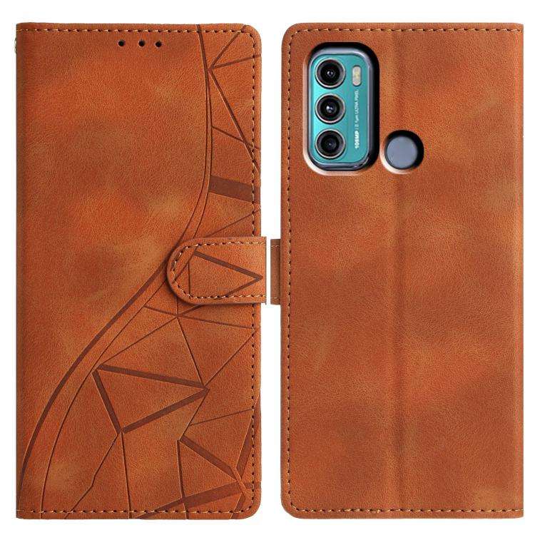 For Motorola Moto G60 Triangles Embossed Leather Phone Case(Brown)