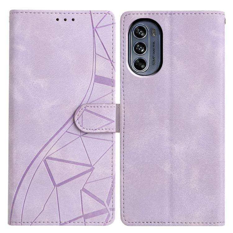 For Motorola Moto G62 5G Triangles Embossed Leather Phone Case(Purple)