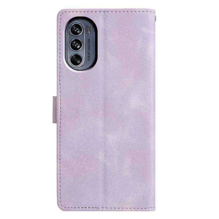 For Motorola Moto G62 5G Triangles Embossed Leather Phone Case(Purple)