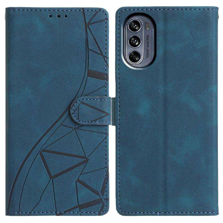 For Motorola Moto G62 5G Triangles Embossed Leather Phone Case(Blue)