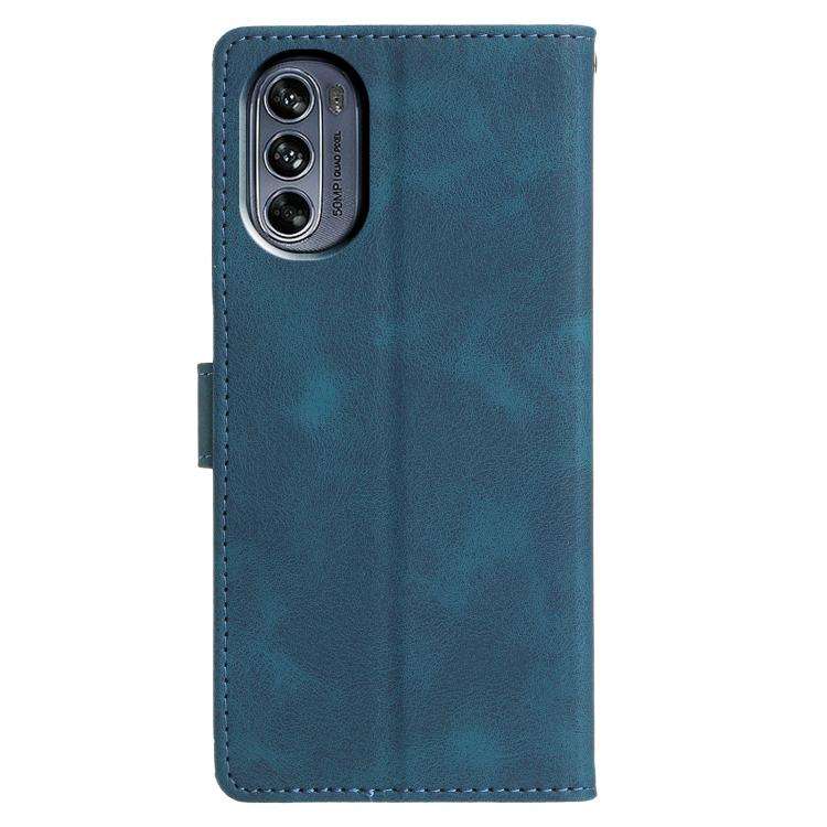 For Motorola Moto G62 5G Triangles Embossed Leather Phone Case(Blue)